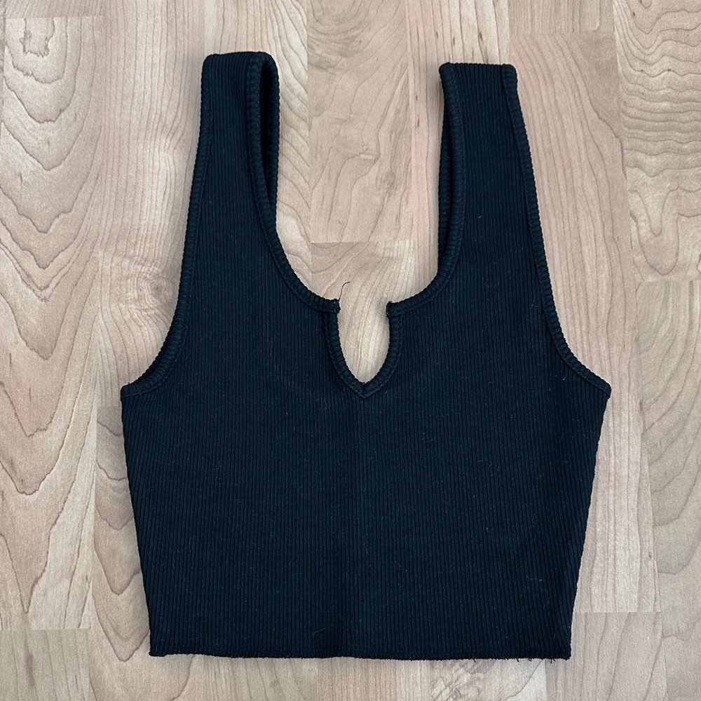 Cotton Candy LA Black Ribbed Crop Tank Top
